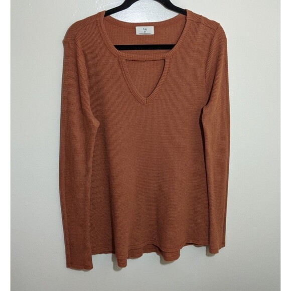 Anthropologie T.La Top Casual Long Sleeve Waffle Knit Oversized Side Slits Small - Picture 9 of 11